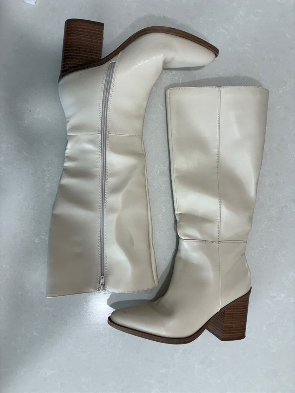 Soda Ivory Knee-High Block Heel Boots